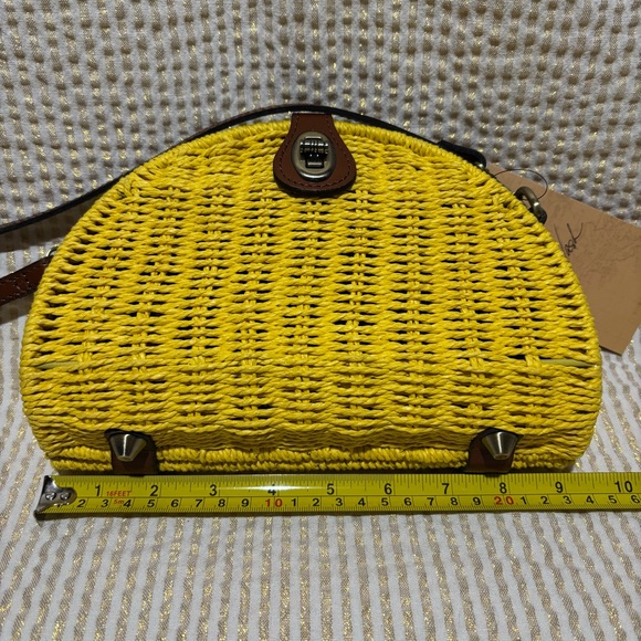 Patricia Nash | Spring Wicker Bonella Goldenrod Yellow Retro Crossbody Purse - Picture 5 of 5